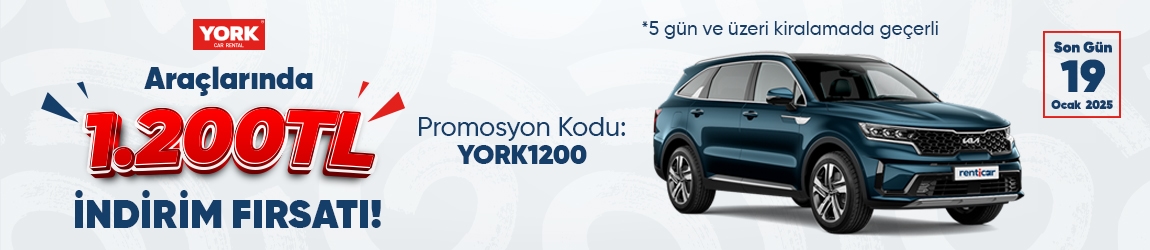 York Car Rental Araçlarında 1.200 TL İndirim Fırsatı!