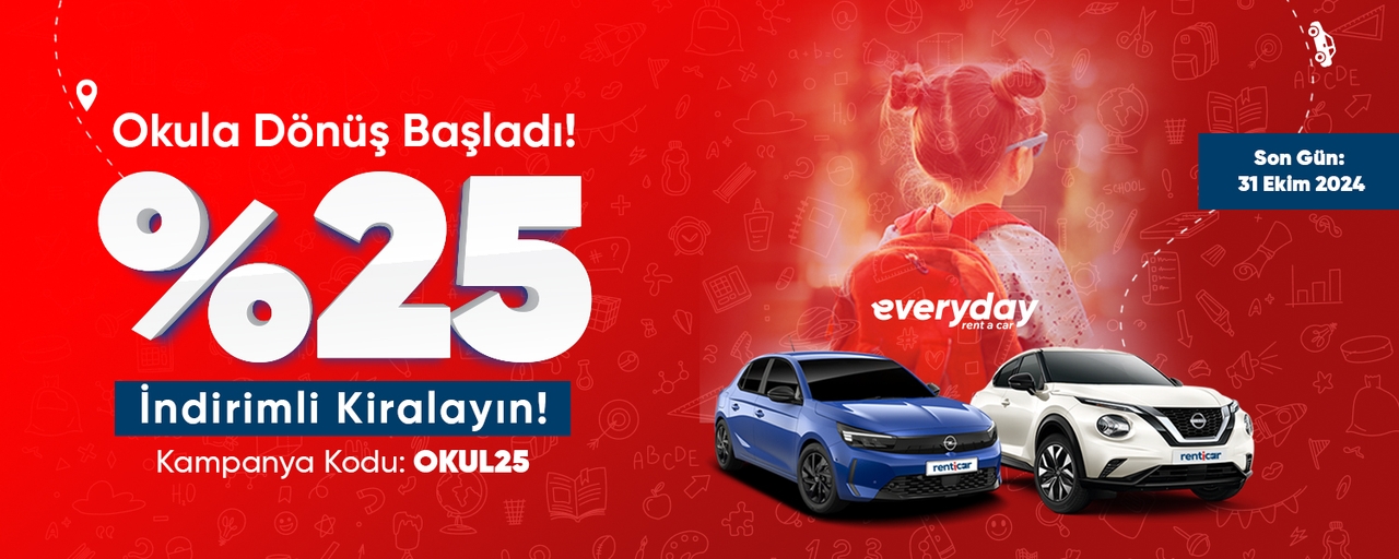 Back to School hat begonnen! Mieten Sie Ihr Auto mit 25% Rabatt bei Everyday!